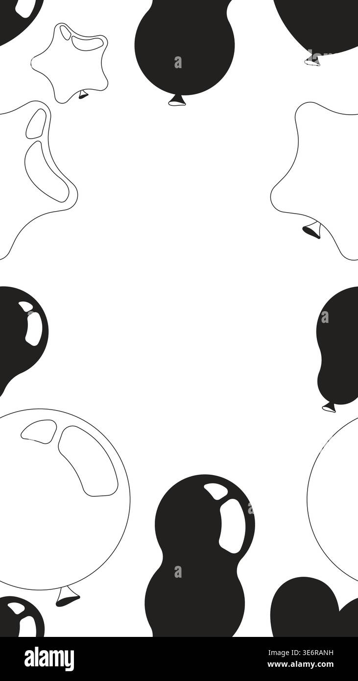 Balloons party black and white vertical border copyspace Stock Vector