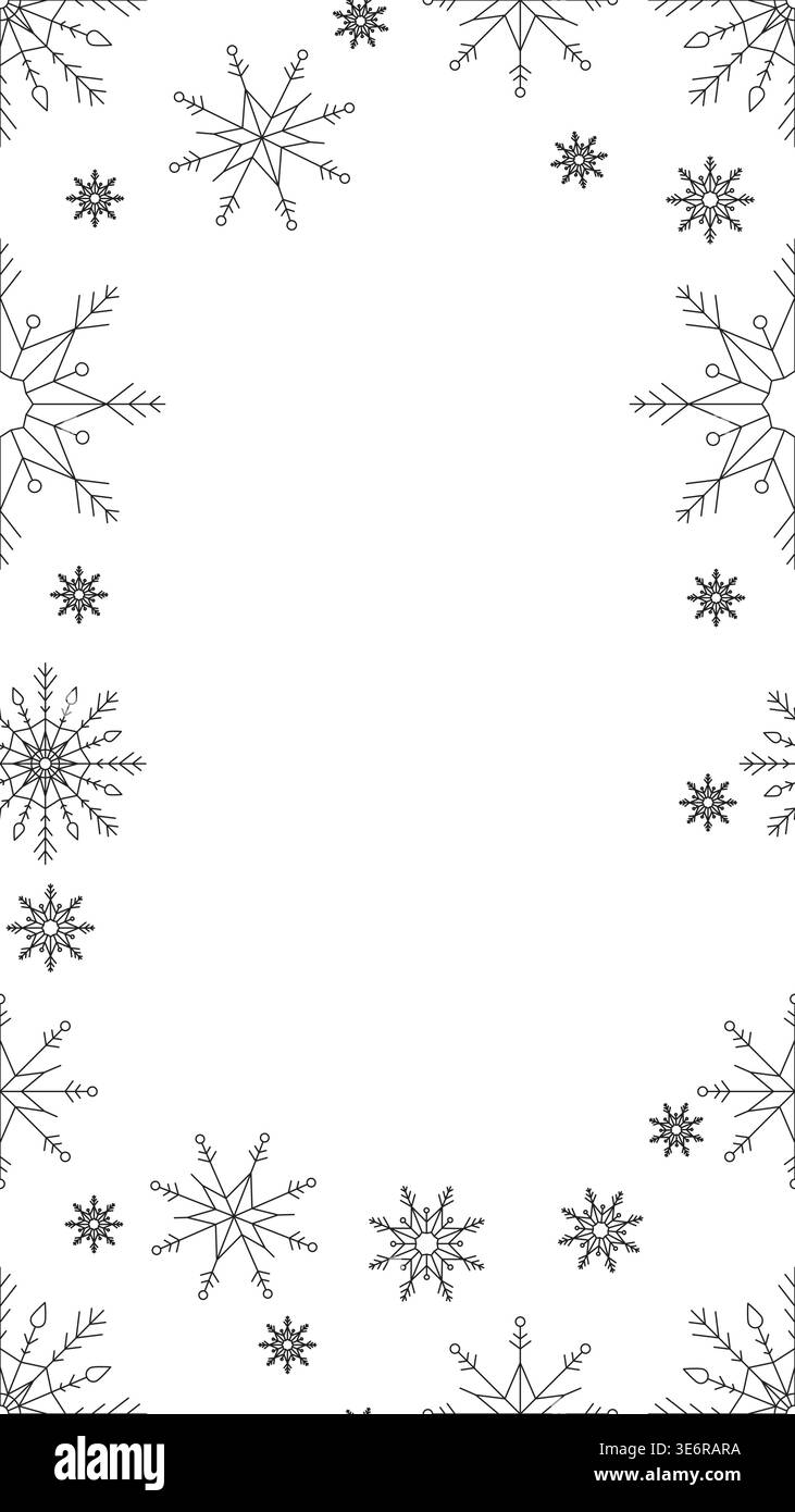 Snowflakes winter black and white vertical border copyspace Stock Vector