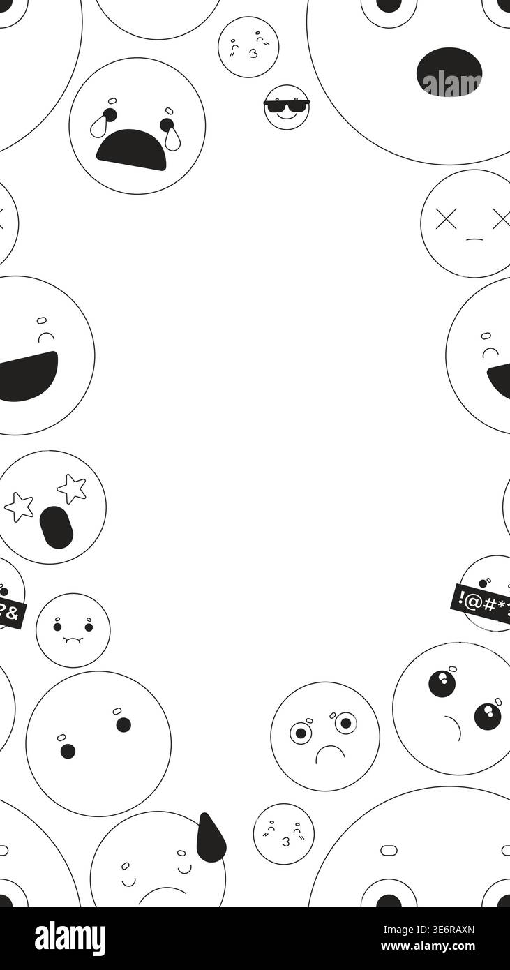 Cute emojis black and white vertical border copyspace Stock Vector