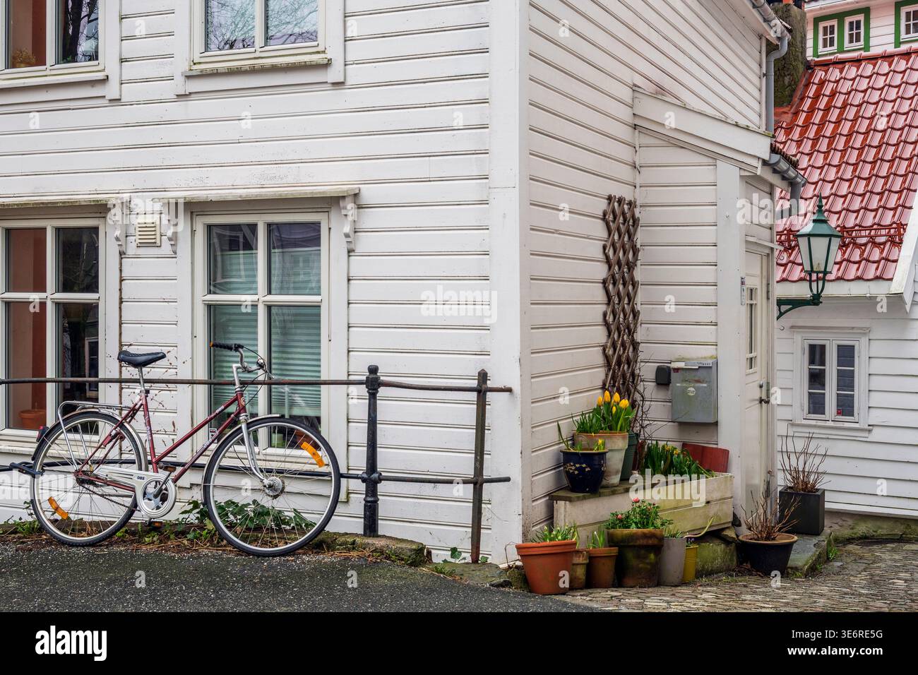 Charming street, Bergen, Vestland, Norway Stock Photo