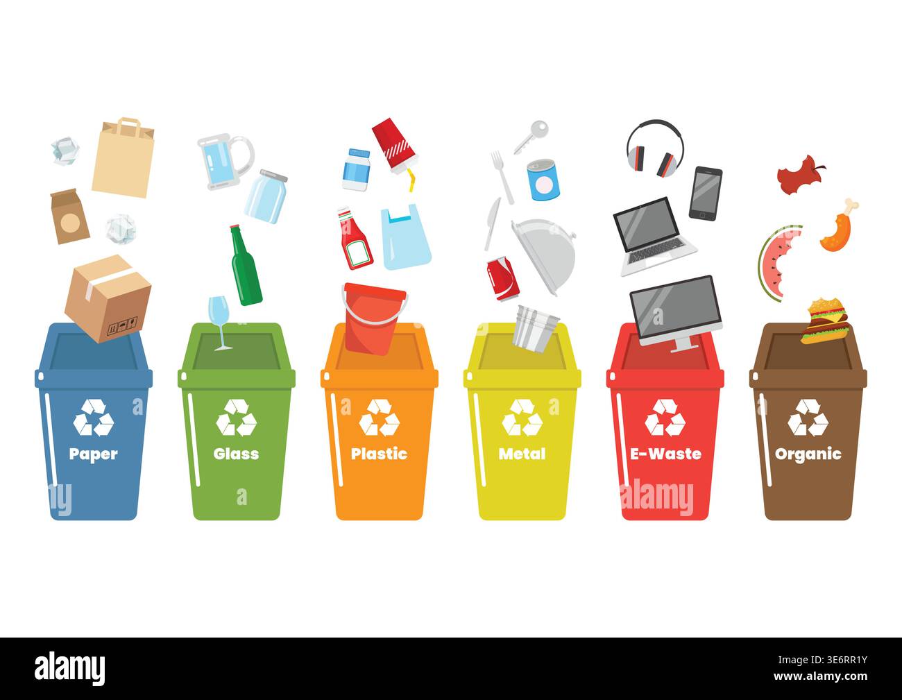 Garbage sorting container with recycle symbol. Waste segregation. Trash sorting, selective collect garbage separating recycling rubbish classification Stock Vector