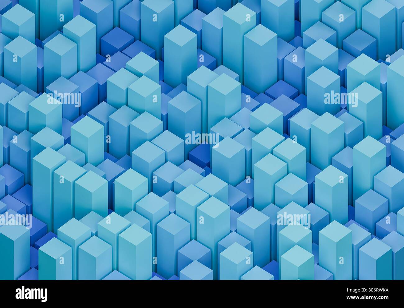 Abstract digital technology background featuring 3d blue rectangular cubes in isometric view Stock Photo