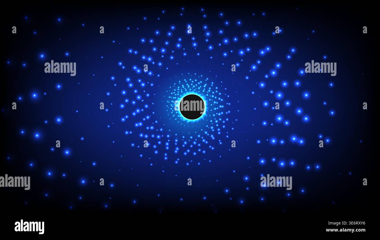 Stunning blue cosmic vortex with sparkling stars and a black circular void, ideal for sci fi and tech backgrounds Stock Vector