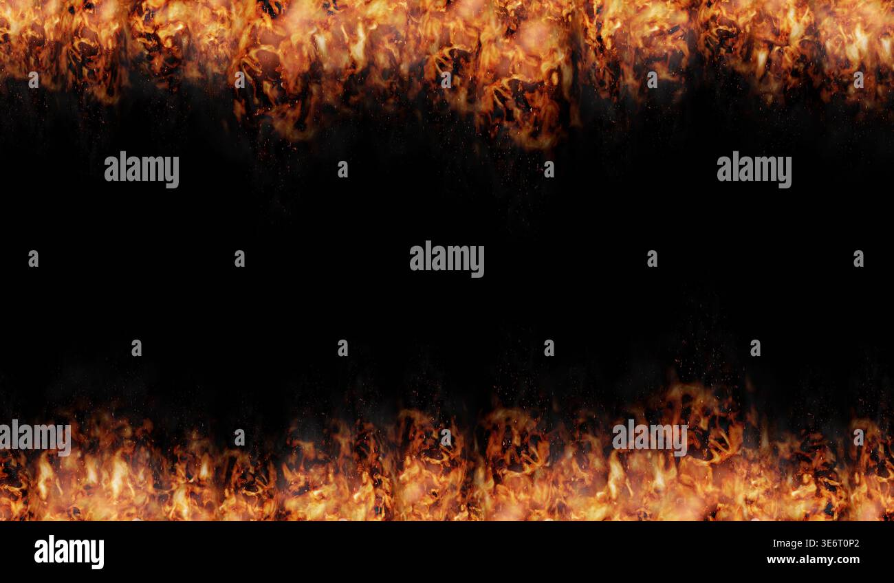 Fire From Bottom Top and Bottom Fire Borders - 3d illustration Stock Photo - Alamy