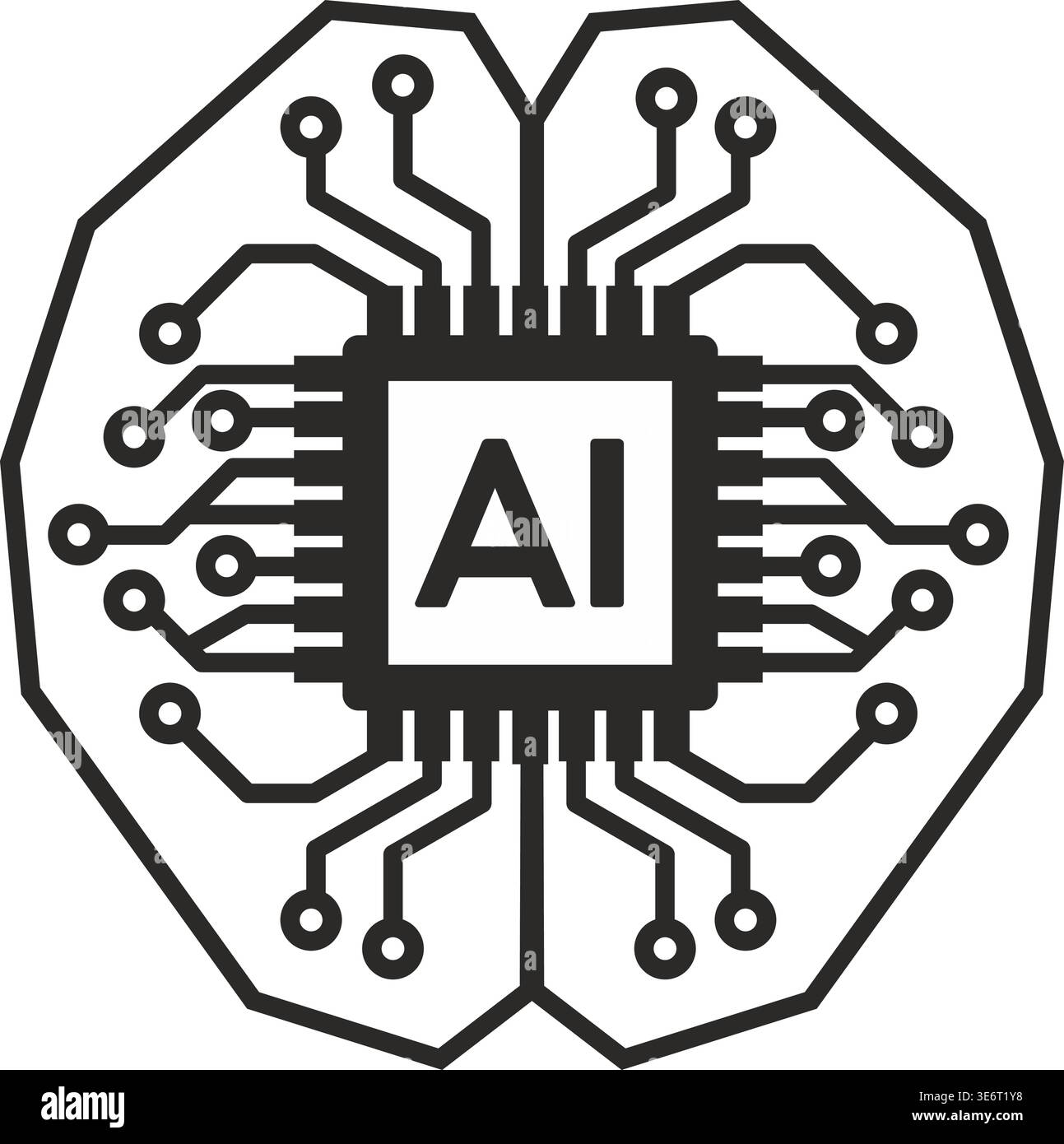 Futuristic mind visuals, AI intelligence concept benefit from this linear brain symbol featuring microchip. Vector illustration. Stock Vector
