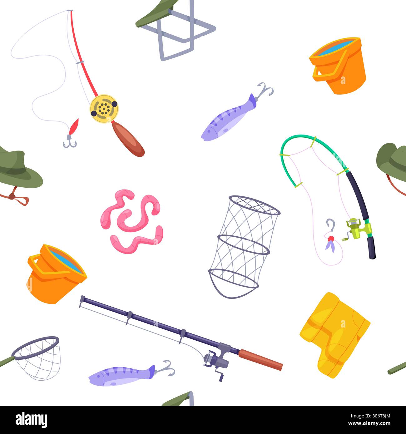 Fishing pattern. vector seamless background with fishing gear Stock Vector