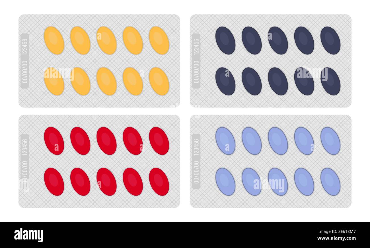 Tablet blister pack vector set isolated on white background Stock Vector