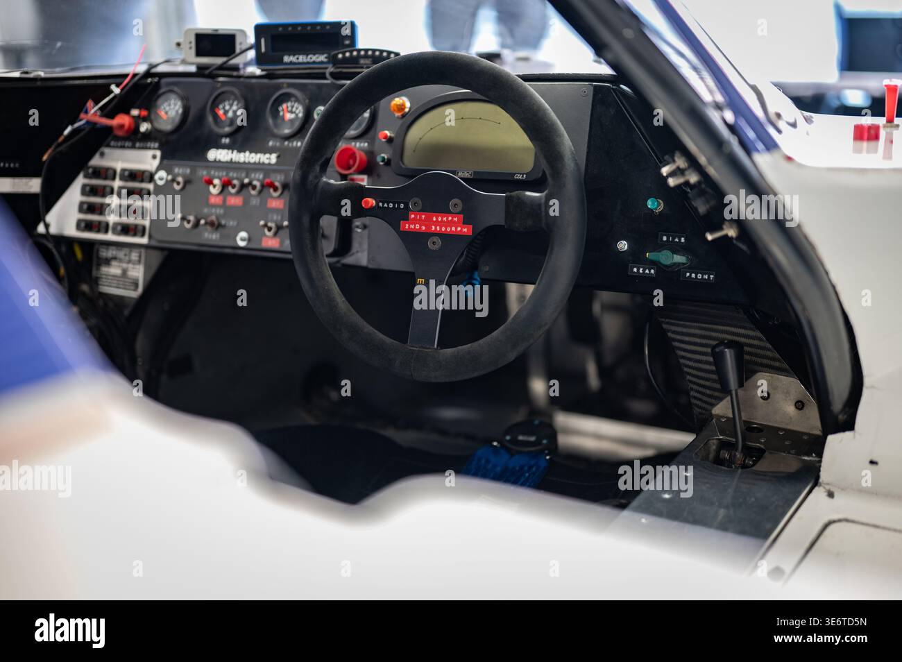 Car Rwd Cockpit Detailed view of a prototype racing car cockpit featuring a suede ...