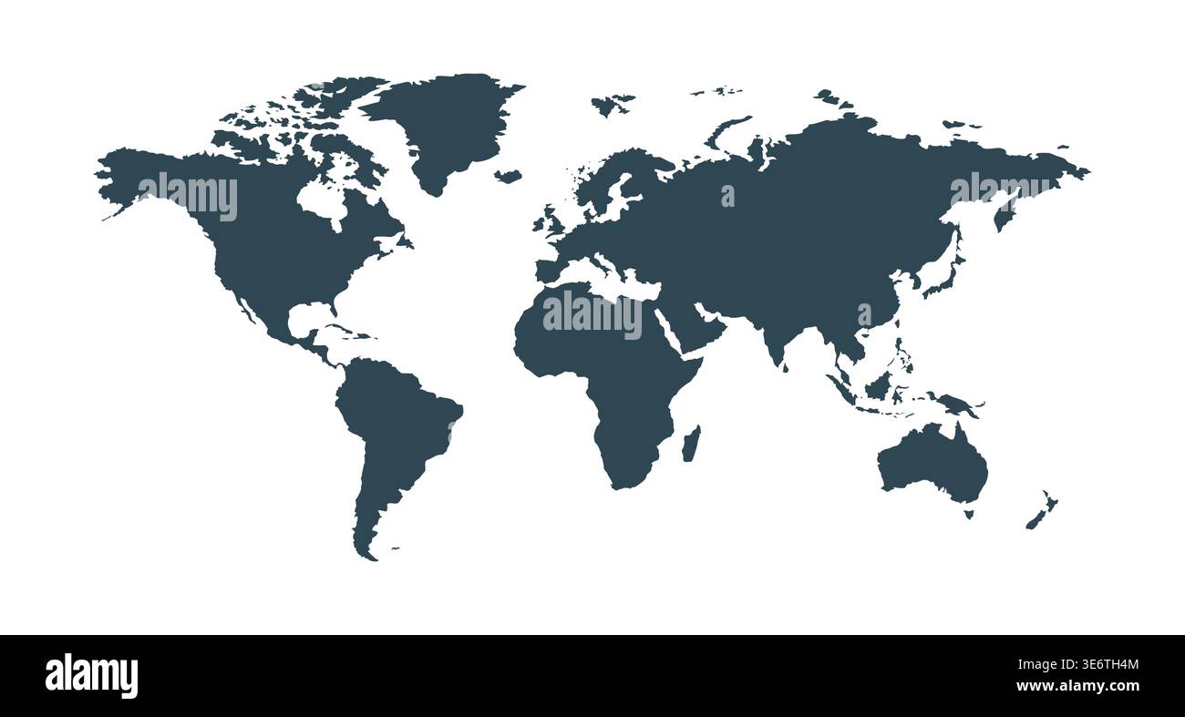 World map solid shape isolated on white background. Vector graphics. Stock Vector