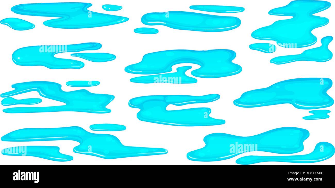 Water puddles. Liquid leakage on floor, rain puddle spill wet ground ...