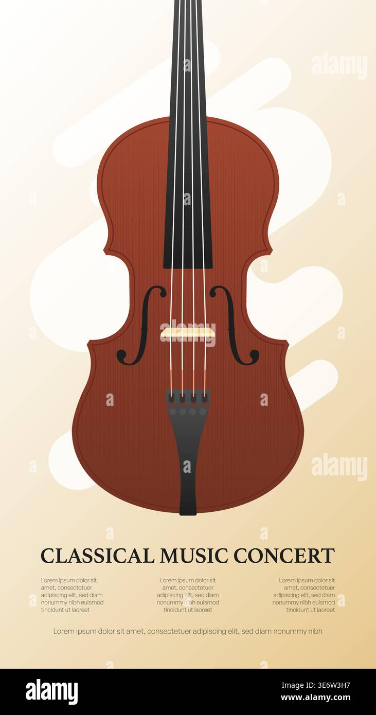 Classical Music Concert Poster Template With Centered Violin On Light Background Vector Illustration Stock Vector