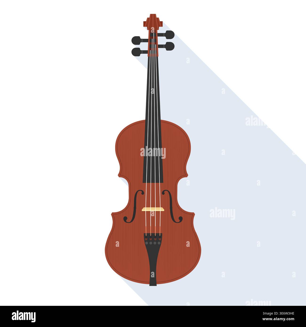 Flat Design Violin Vector Illustration with Long Shadow on White Background Stock Vector