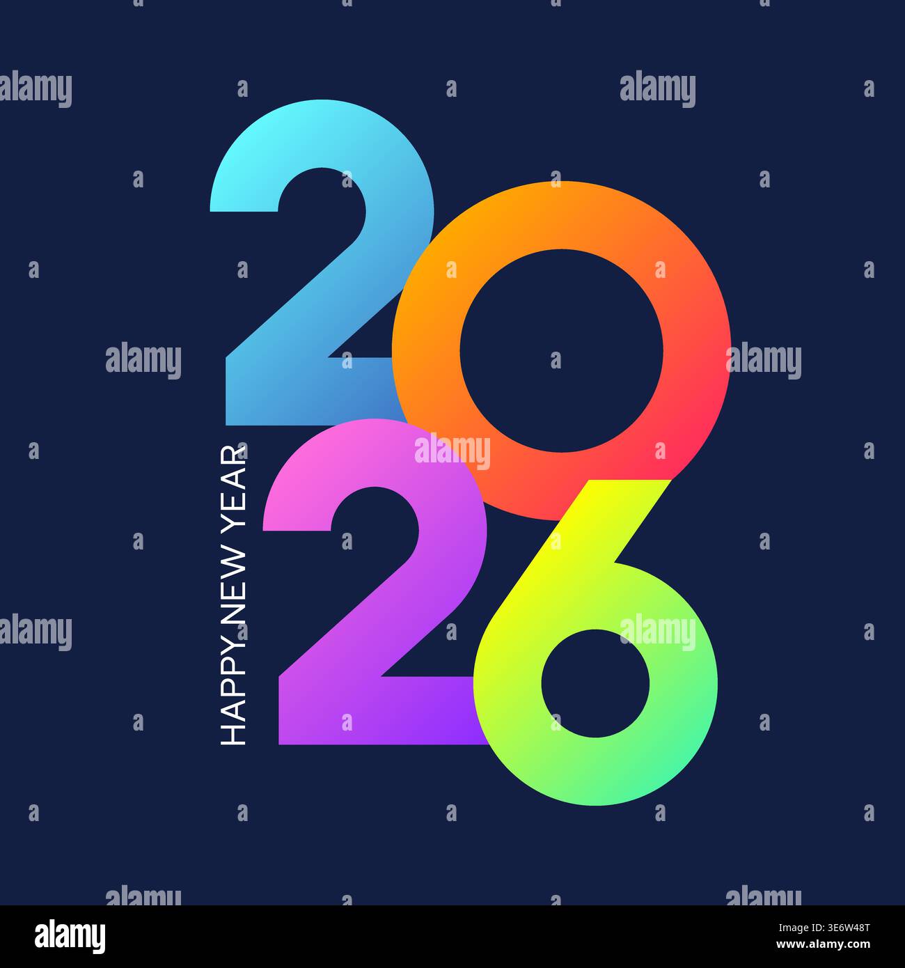 Happy New Year 2026 Gradient Number Typography Flat Vector Illustration Stock Vector