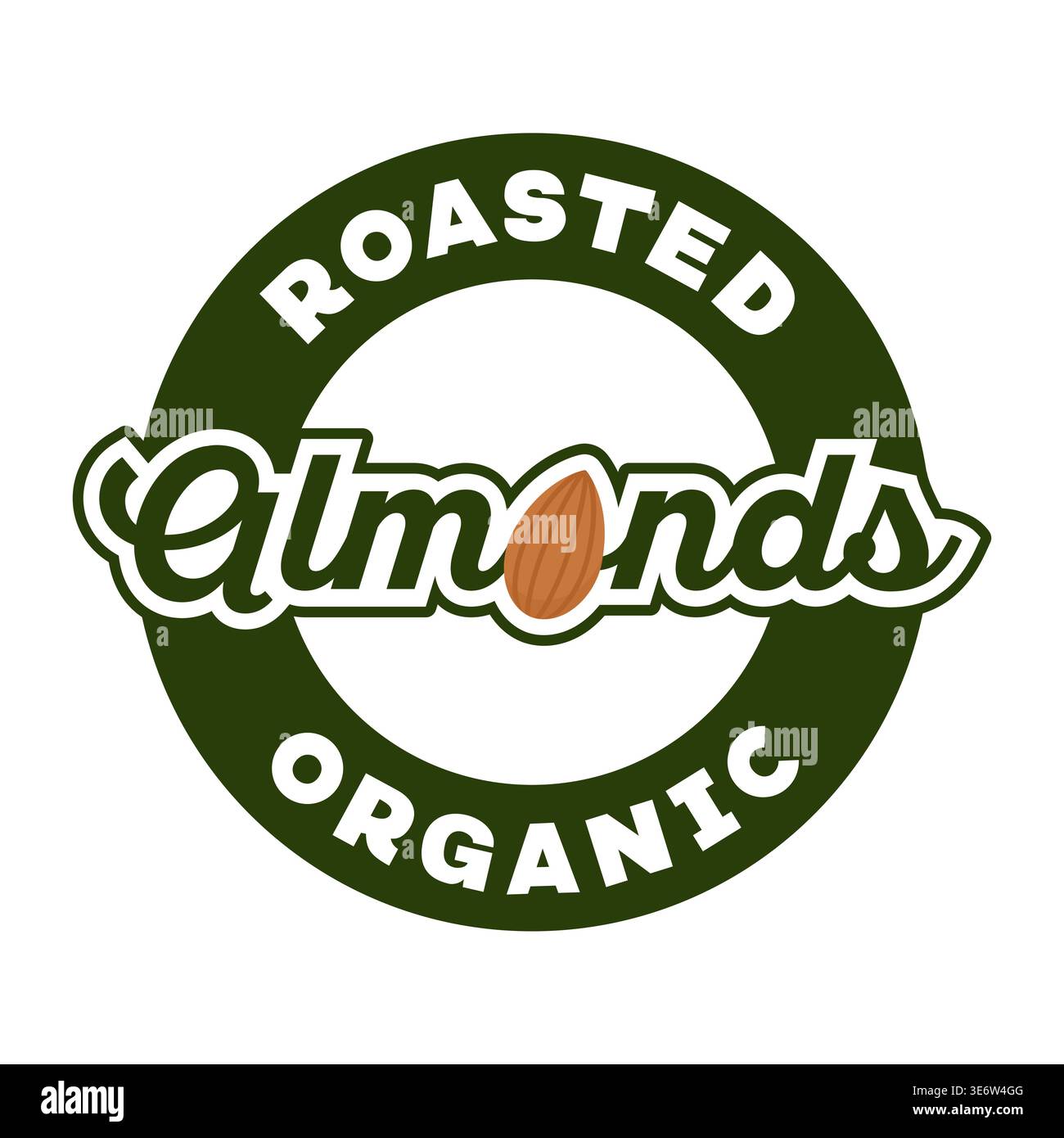 Roasted Organic Almond Nuts Script Circle Badge Vector Illustration Design Stock Vector