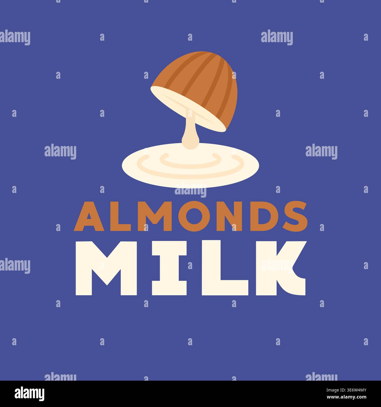 Almond Milk Splash Logo on Deep Blue Background Flat Style Vector Illustration Design Stock Vector