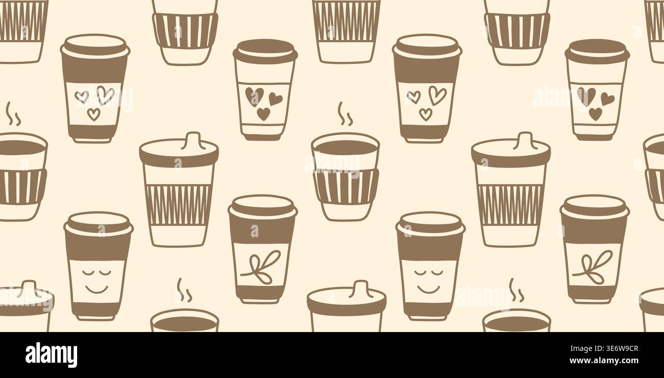 Takeaway coffee seamless hand-drawn pattern Stock Vector
