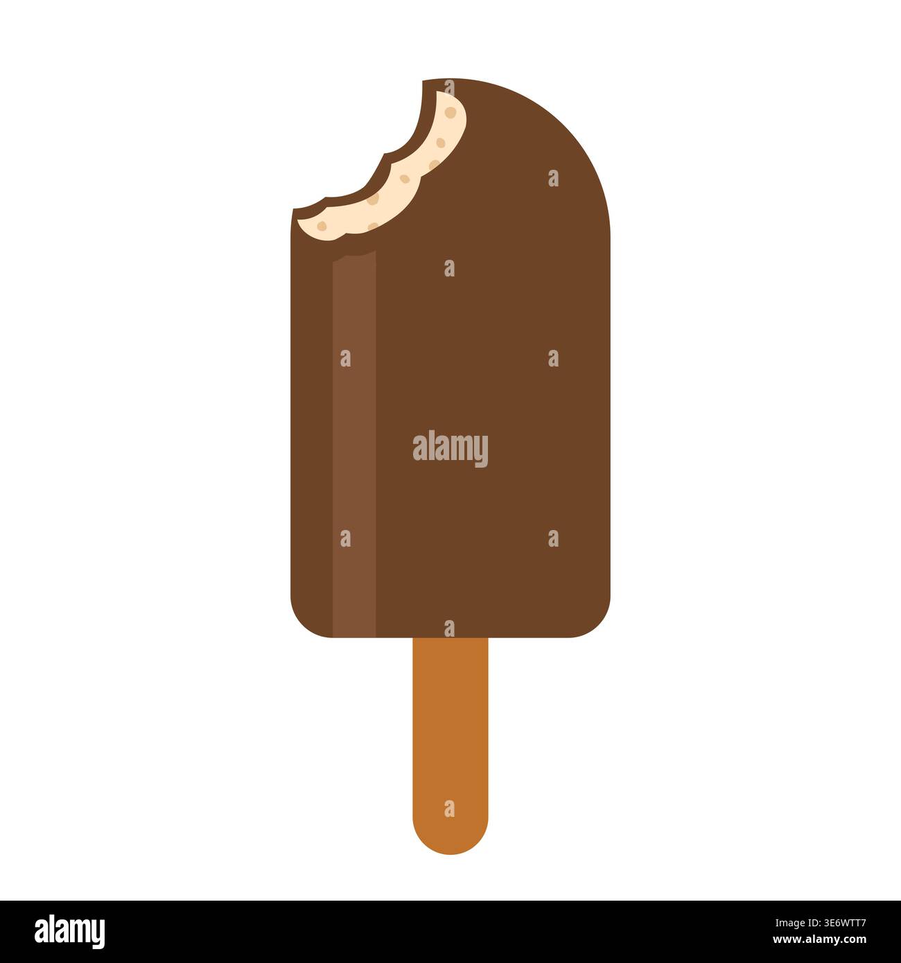 bitten ice cream bar with chocolate coating, chocolate covered popsicle, sweet dessert snack, summer treat- vector illustration Stock Vector
