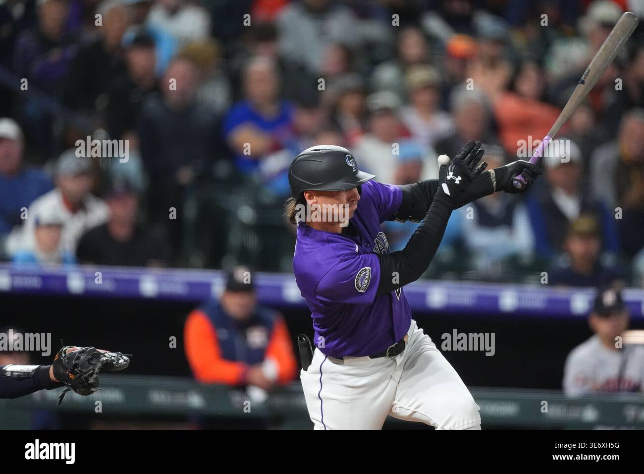 Colorado Rockies left fielder Jordan Beck (27) in the sixth inning of a ...