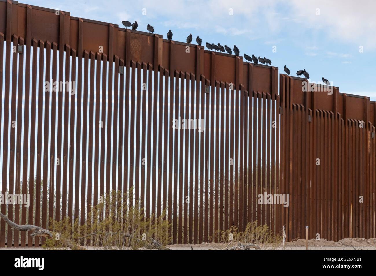 USA-Mexico Border Wall; Sonoran Desert; Arizona: United States; North America; Border Wall built along part of the 1,954 mile-long (3,145 kilometers) Stock Photo
