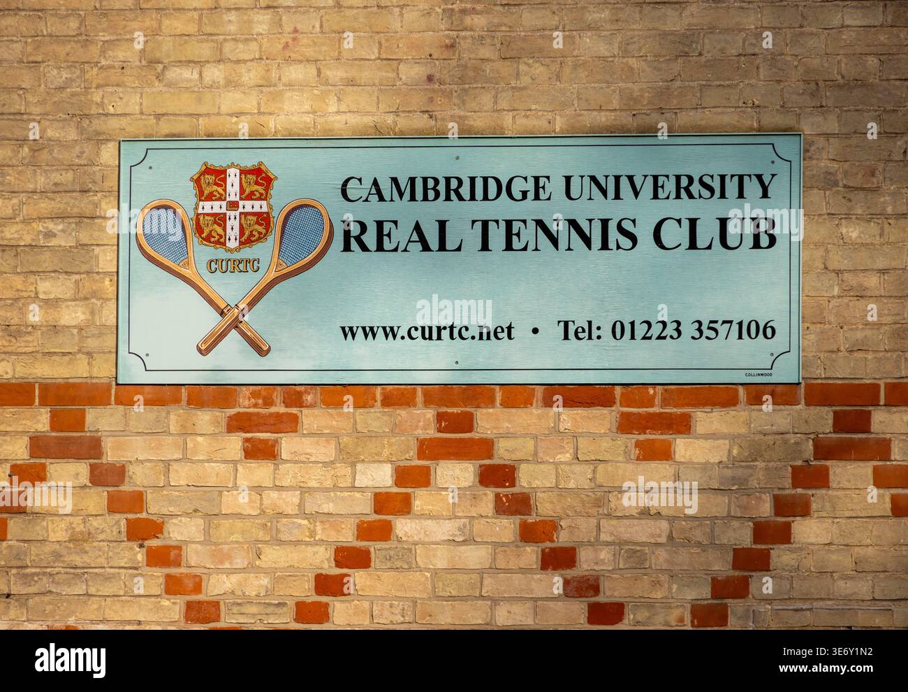 sign for Cambridge University Real Tennis Club, 56 Grange Rd, Cambridge, England, UK Stock Photo