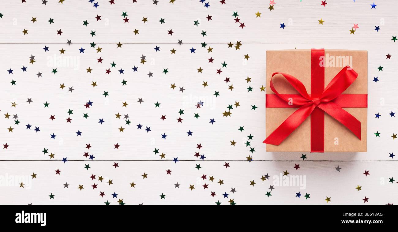 Christmas craft gift box on white background Stock Photo
