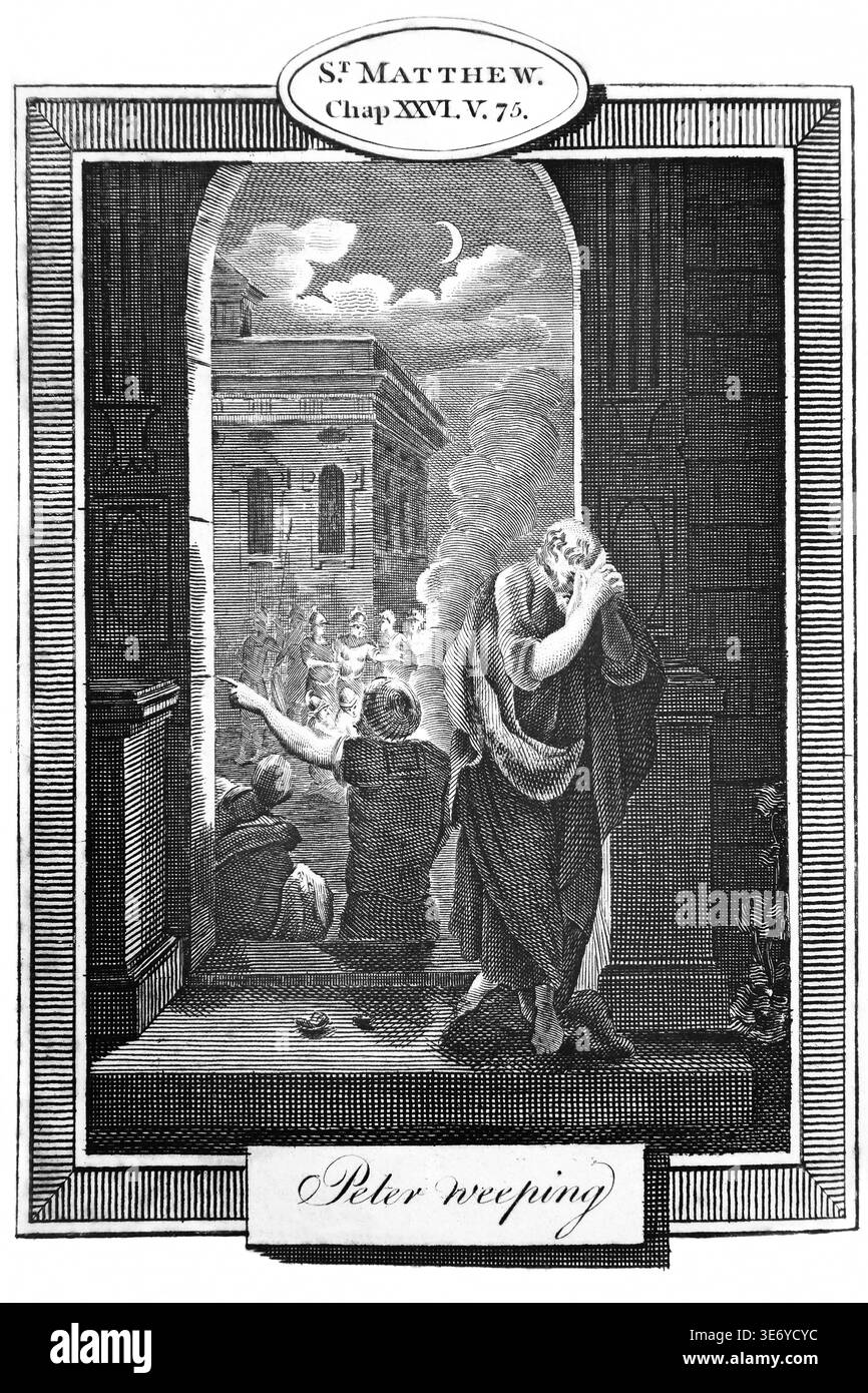 St. Peter Repenting Steel Engraving of Peter's Repentance after the Arrest of Jesus Christ ...