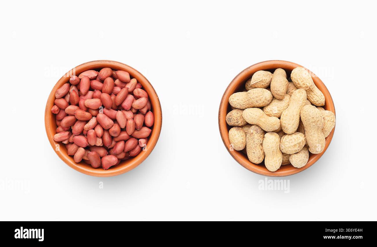 Peanut in ceramic bowls isolated on white background Stock Photo