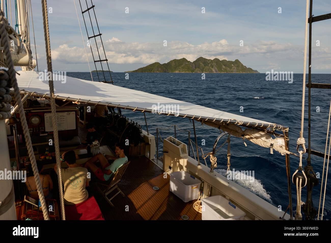 Masool Raja Island Misool Island is visible from the Raja Laut dive boat in Raja Ampat ...