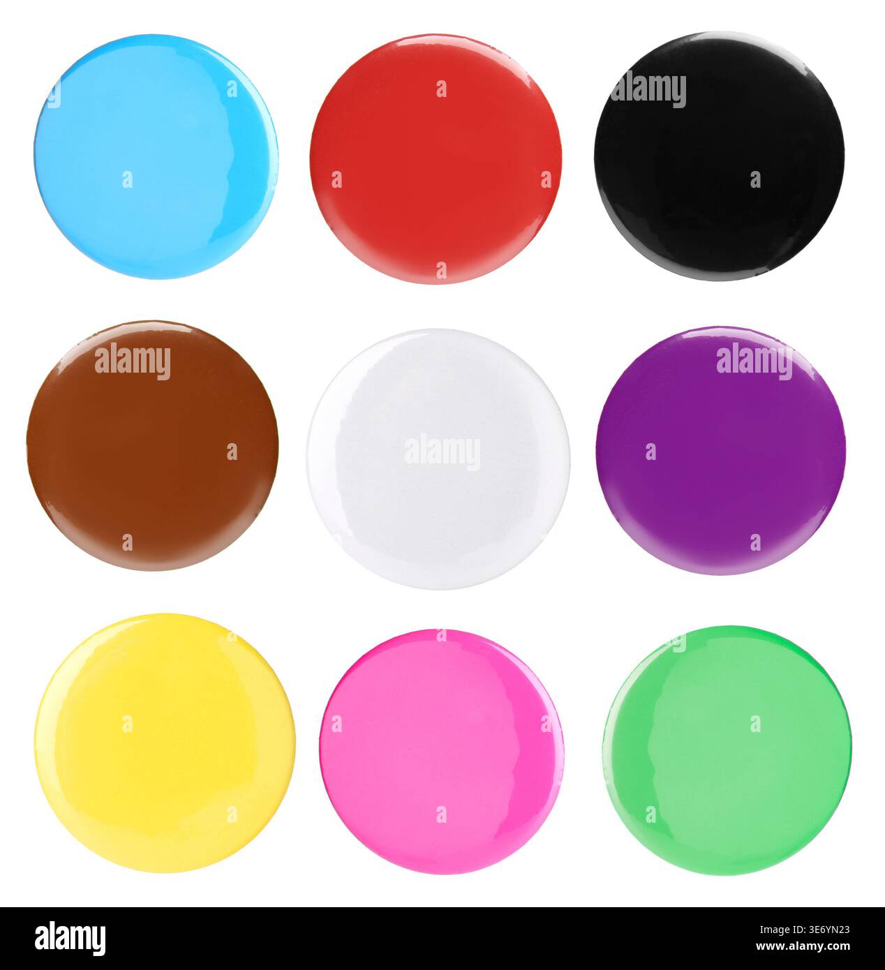 Button badges in different colors isolated on white, set Stock Photo