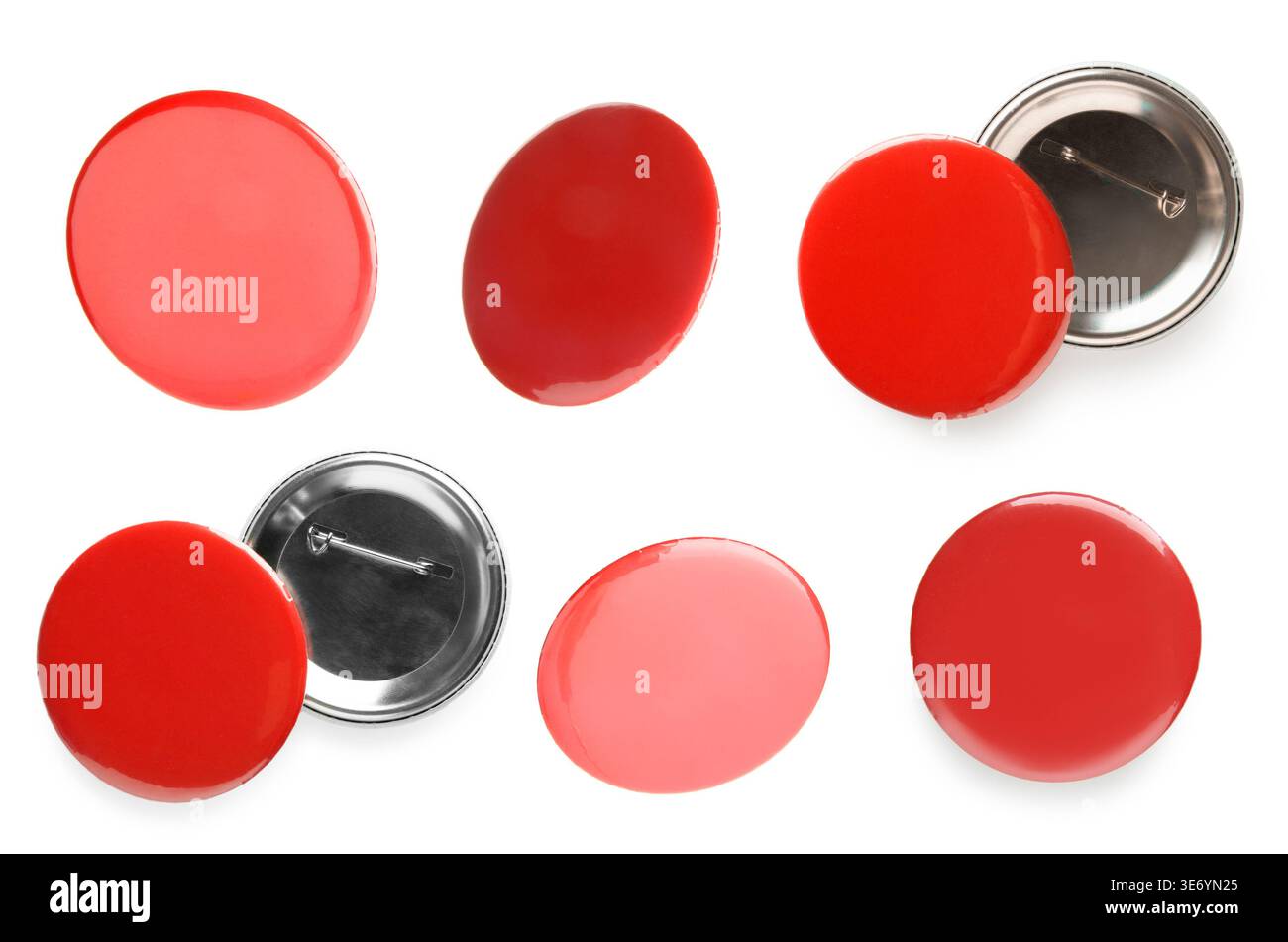 Many red button badges isolated on white, set Stock Photo