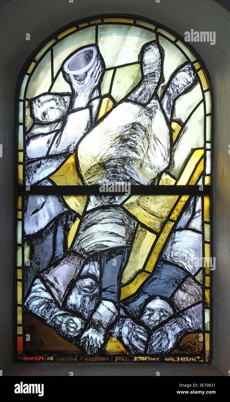 Stained glass window by Sieger Koder in chapel in Hutten, Germany Stock Photo