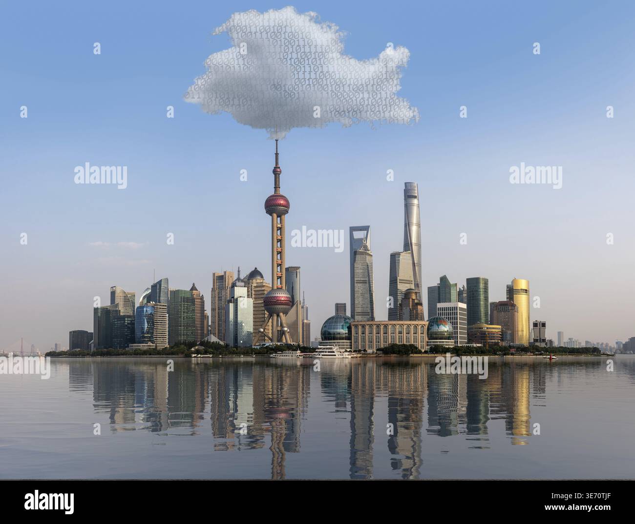 Cloud computing and internet data concept using panoramic view of Shanghai skyline Stock Photo