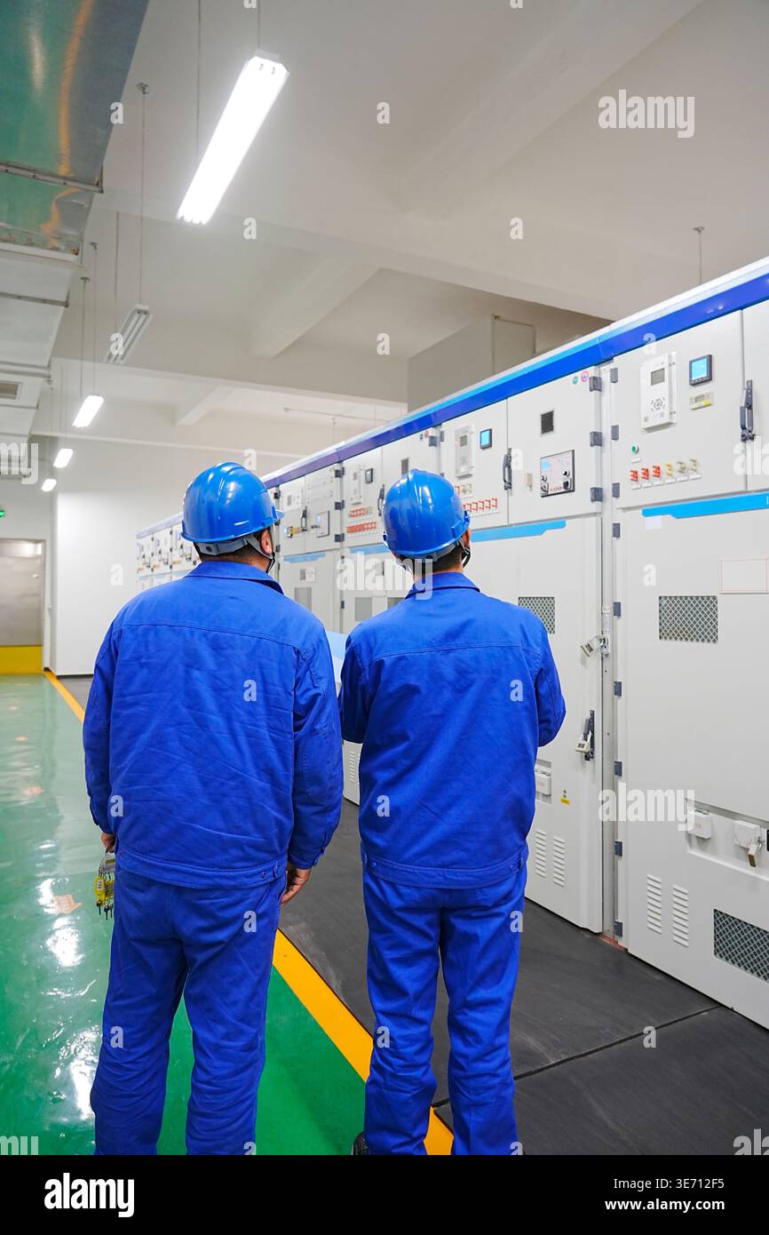 The power workers are conducting work inspections Stock Photo