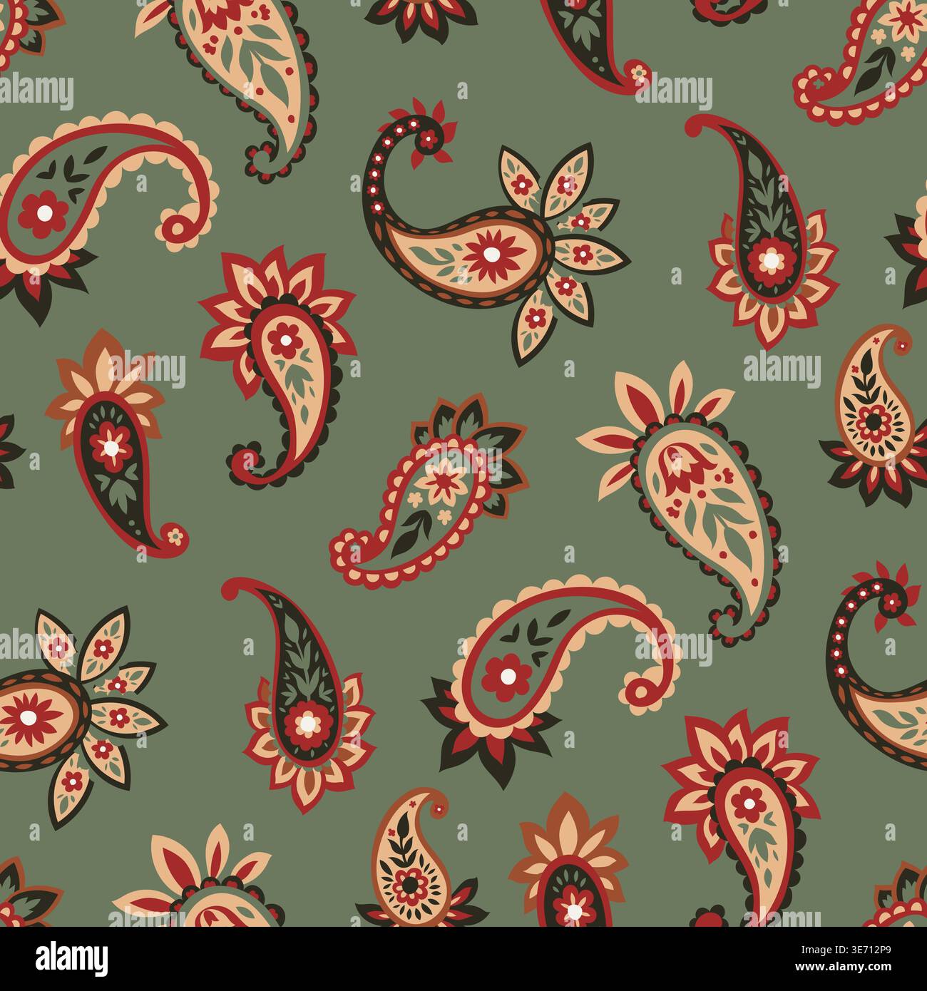 Delicate Tossed Indian Paisley Pattern Art Stock Vector