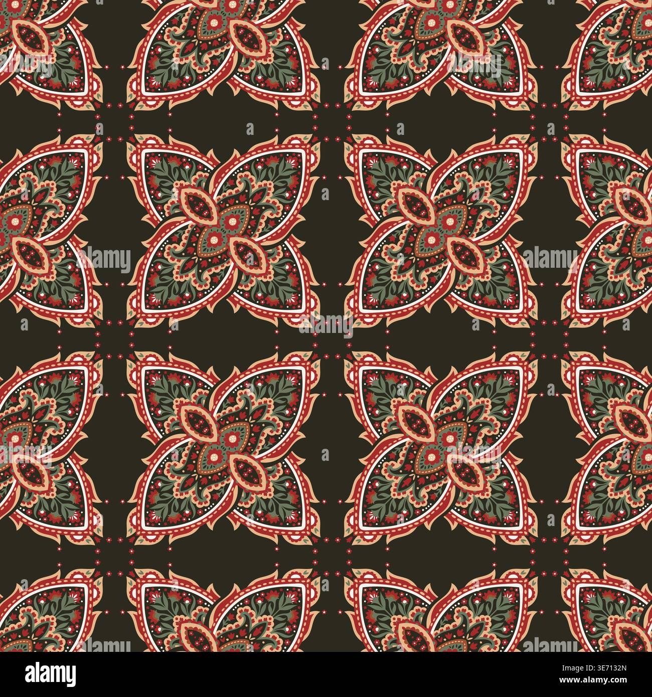 Symmetrical Dark Floral Medallion Design Stock Vector