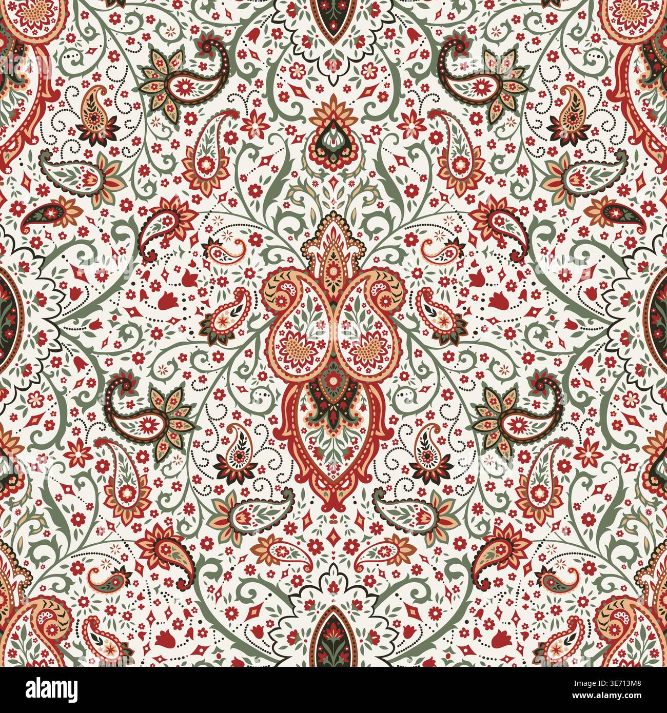 Traditional Symmetrical Red Paisley Pattern Design Stock Vector