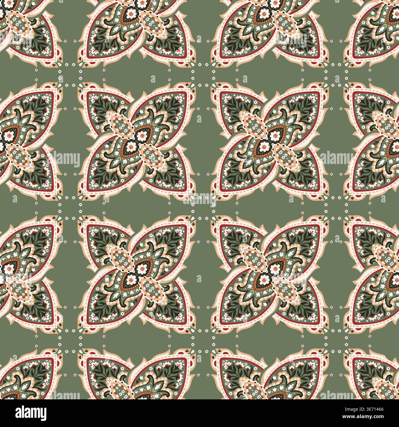 Symmetrical Olive Floral Medallion Design Stock Vector