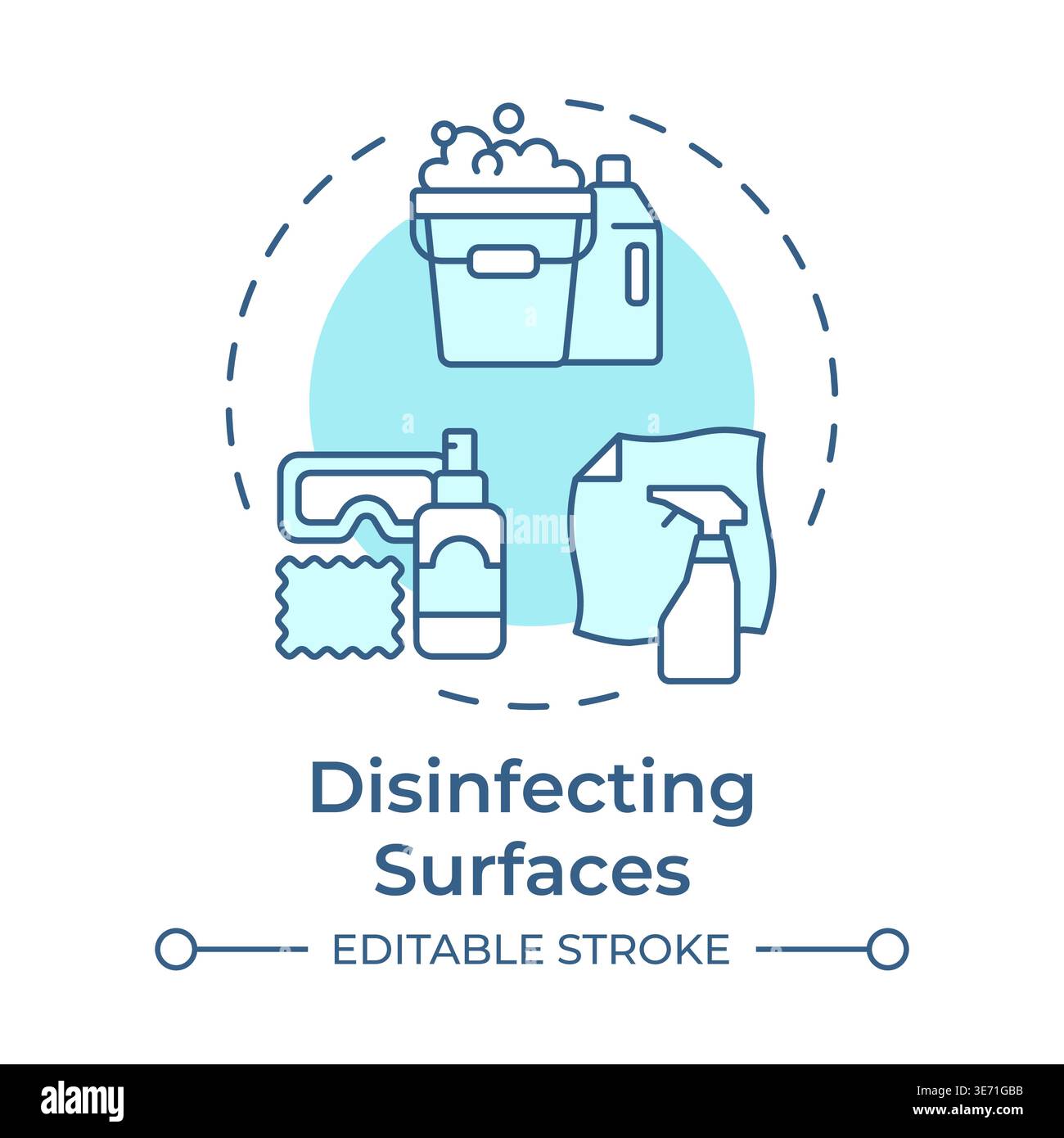 Disinfecting surfaces soft blue concept icon Stock Vector