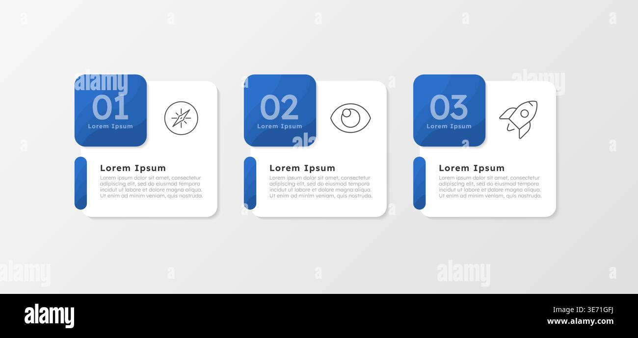 Business development blue square infographic 3 steps Stock Vector