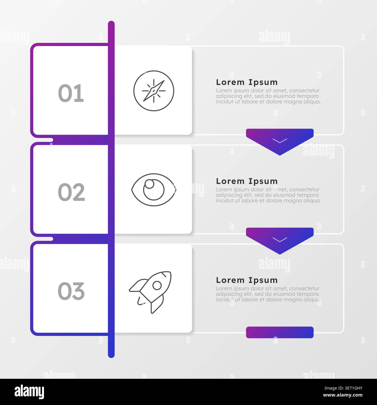creating roadmap for business organization blue gradient infographic 3 steps Stock Vector