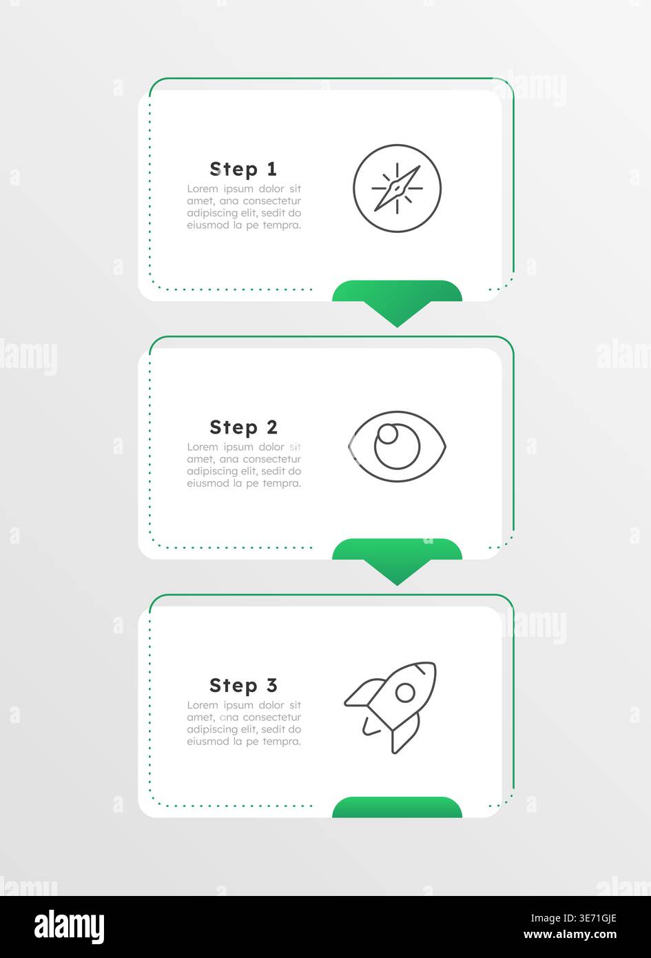 Boosting promising startup green vertical infographic 3 steps Stock Vector