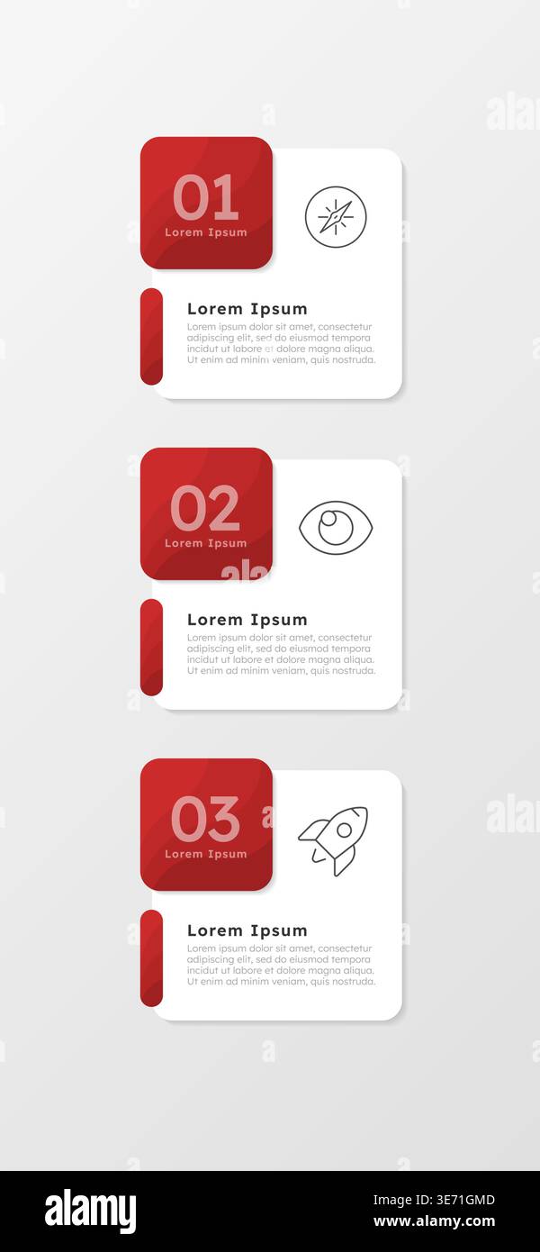 Business roadmap visualization red square infographic 3 steps Stock Vector
