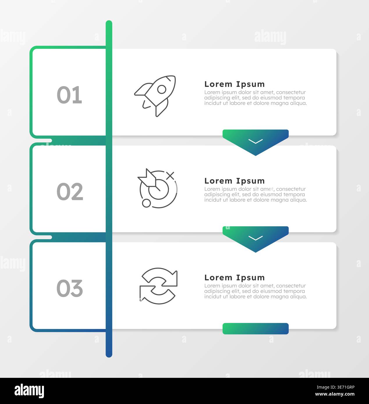 Innovative startup boosting green gradient infographic 3 steps Stock Vector