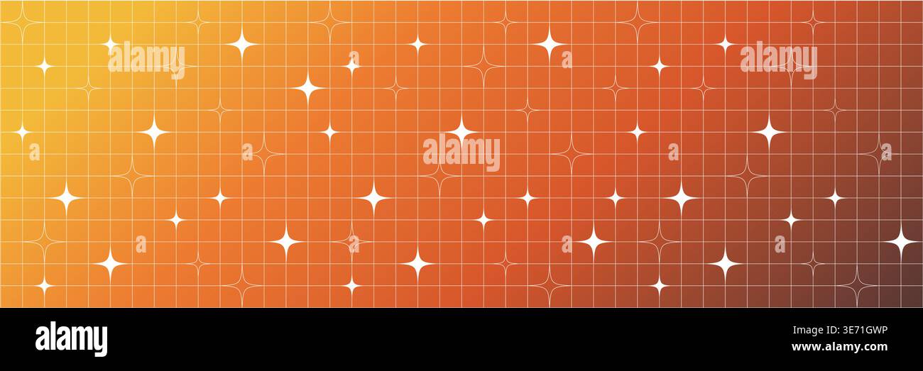 Y2K style geometric sunset gradient pattern with abstract stars and linear grid minimal aesthetic vector design for wallpapers backgrounds and Stock Vector