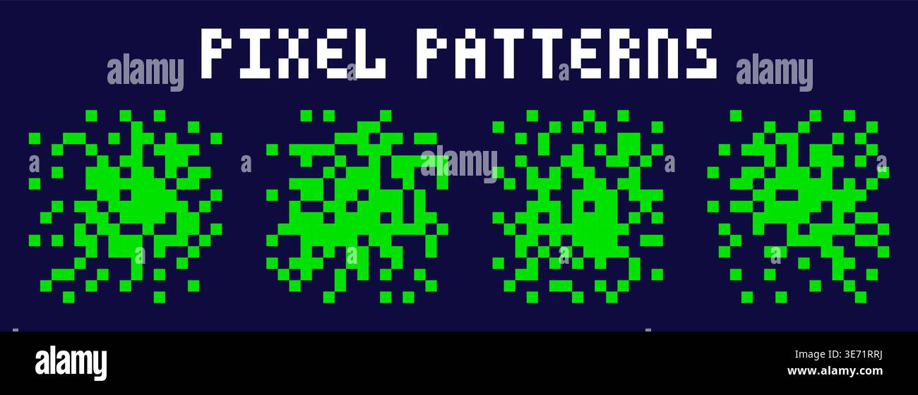 Four pixel art square shape patterns. Stock Vector