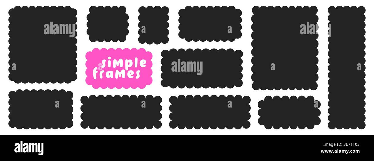 Organic black and white frames with wavy edges. Stock Vector