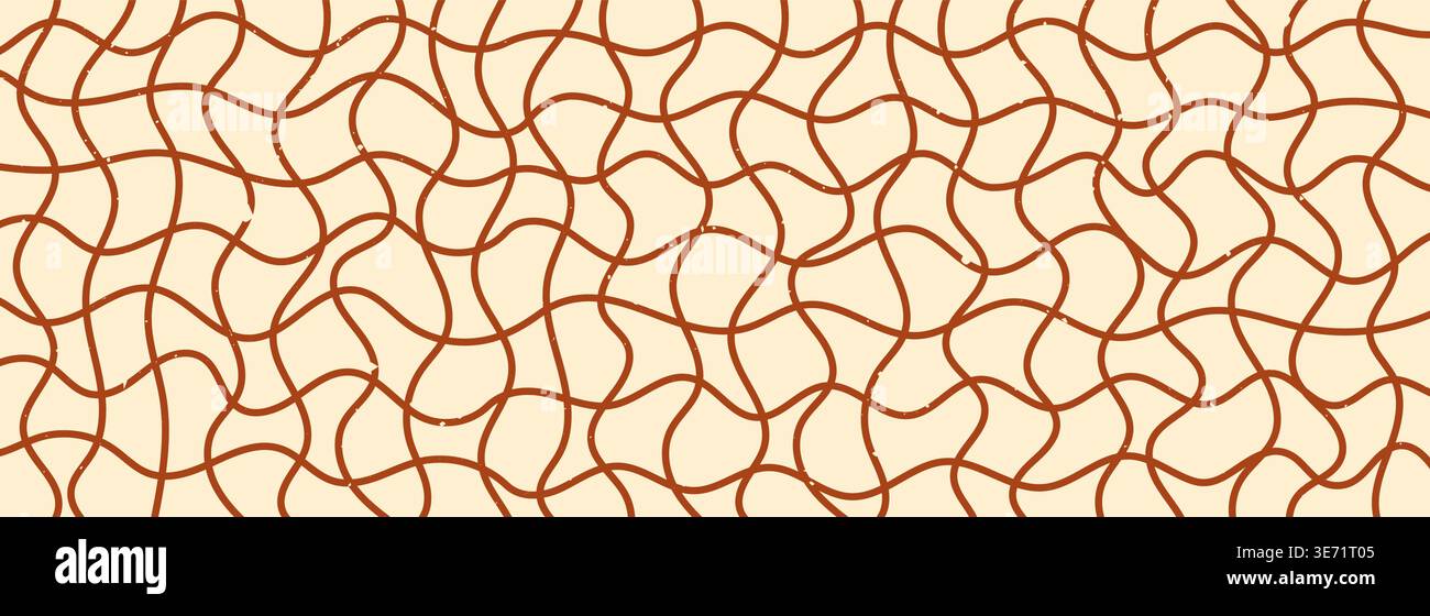 Groovy psychedelic web banner with Intersecting brown lines. Stock Vector