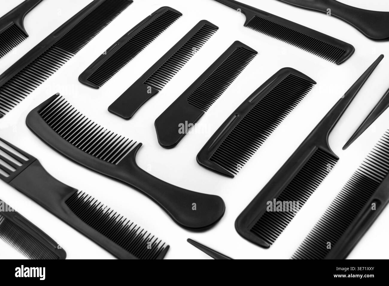 Various black hair combs on white background Stock Photo