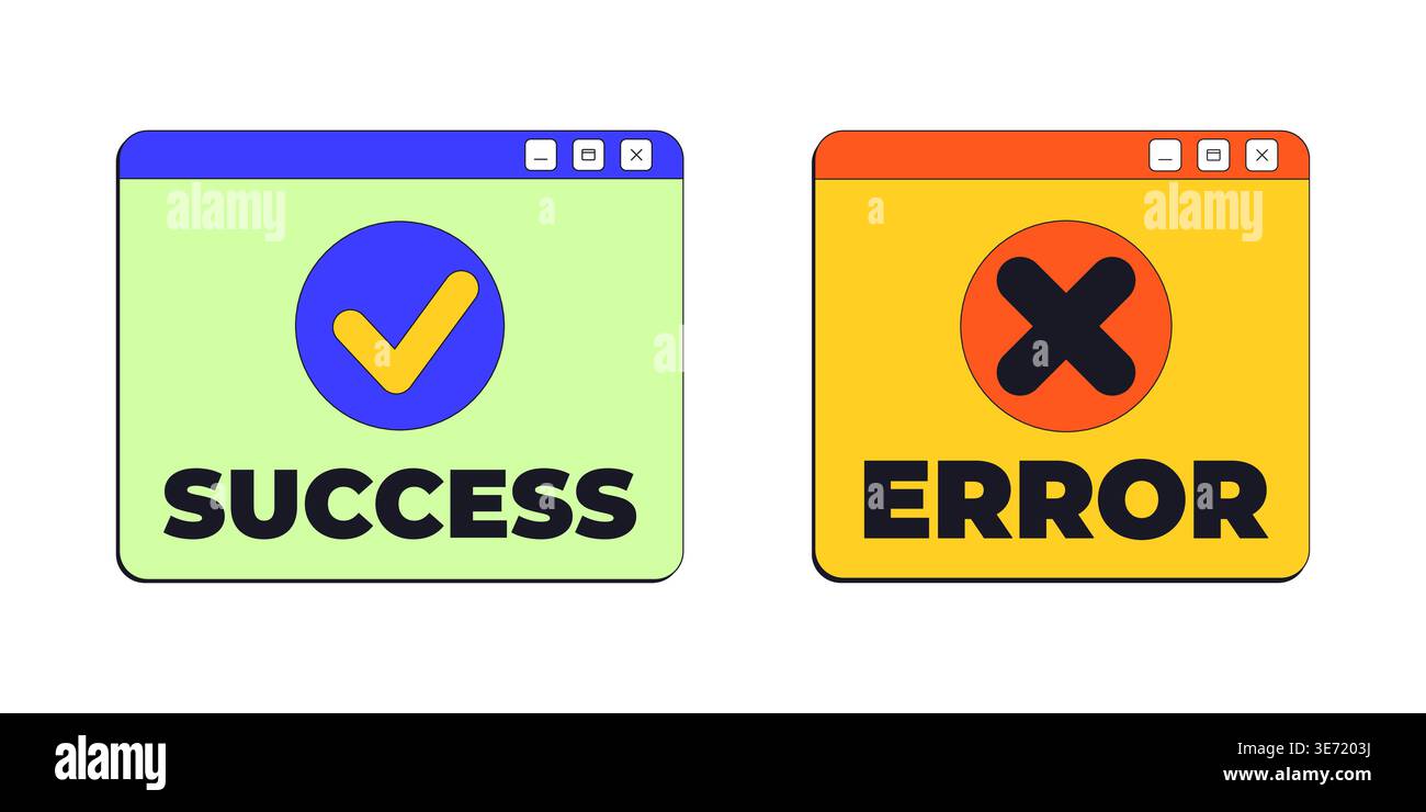 Success and error neo brutalism pop-up UI window set Stock Vector Image ...
