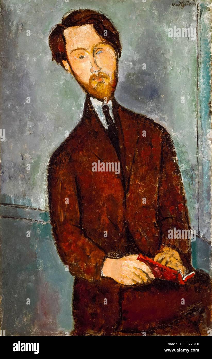 Leopold Zborowski (1889–1932), Polish poet, writer, and art dealer, portrait painting in oil on canvas by Amedeo Modigliani, circa 1916 Stock Photo